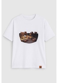 Resim Kadın Bisiklet Yaka %100 Pamuk Blok Baskılı Kısa Kollu T-shirt Çok Renkli 