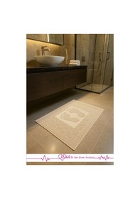 Resim %100 Pamuklu Ayak Havlusu 50x70cm , Lavabo & Duşakabin Önü Ayak İzli Havlu, Ayak Paspası Bej 
