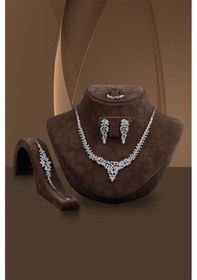 Resim Kadın Gümüş Set - Balın Zirconia Taşlı Su Yolu Set • Işıklı Kutuda • Düğün • Nişan • Gelin Seti 