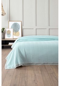 Resim Tek Kişilik İki Renk Dantelli Petek Pike -waffle Dokuma Pike-160x230 Cm Bebe Mavisi 