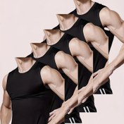 Resim 5 Adet Erkek Hızlı Kuruyan Atletik Tank Toplar - Nefes Alabilir, Ter Emici Kolsuz Spor Yelekler Jimnastik, Koşu ve Antrenman İçin, Siyah Polyester-Spandeks Karışımı, Form Veren Tank Üstleri | Ter Emen Malzeme, Spor Giysileri 