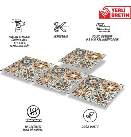 Resim Kendinden Yapışkanlı Banyo Mutfak Kaplama Fas 010 Karma Desenli Pvc Karo 30X30 cm (33 Adet) 3m2 