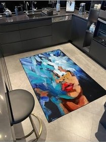 Resim rugs modern Mavi Saçlı Kız Çocuğu Desenli Dekoratif ve Dokuma Taban Yıkanabilir Halı miravip8842, 140 x 200 