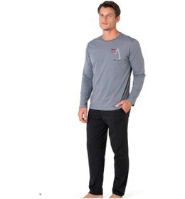 Resim Pierre Cardin 6103 Erkek Gri Uzun Kollu Bisiklet Yaka Pijama Takımı-gri-m Çok Renkli 