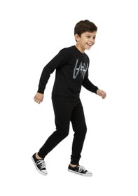 Resim Baglan Erkek Çocuk Önü Arkası Baskılı Sweatshirt Bgl-st05242 Siyah 