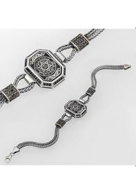 Resim Hz. Süleyman Mührü İşlemeli 925 Ayar Gümüş Erkek Bileklik Gümüş 