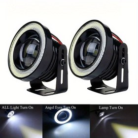Resim 2 adet Araba Beyaz LED Projeksiyon Melek Gözleri Halka Işık Lambası 8.89cm Braketli 