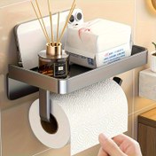 Resim 1 adet Duvara Monte Edilebilir Kendinden Yapışkanlı Tuvalet Kağıdı Tutucu Raf ile - Havlular, Aksesuarlar & Temel Malzemeler için Metal Banyo Kağıdı Depolama Rafı, Yer Tasarruflu Tasarım, Tuvalet Kağıdı Tutucu Duvara Montaj 