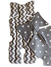 Resim Pamuk Atölyesi Gri Zikzak ve Beyaz Yıldızlı Bebek Arabası Minder ve Yedek Kılıf Paketi 