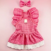 Resim Tweed Allık Renkli Evcil Hayvan Elbisesi - Fırfırlı Yaka ve Dantel Detaylı, Kalın Kışlık Sıcak Köpek ve Kedi Kıyafeti, Fransız Tarzı Smok Elbise Küçük/Orta Boy Köpekler ve Kediler İçin, Makinede Yıkanabilir Rahat Kazak 