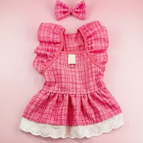 Resim Tweed Allık Renkli Evcil Hayvan Elbisesi - Fırfırlı Yaka ve Dantel Detaylı, Kalın Kışlık Sıcak Köpek ve Kedi Kıyafeti, Fransız Tarzı Smok Elbise Küçük/Orta Boy Köpekler ve Kediler İçin, Makinede Yıkanabilir Rahat Kazak 