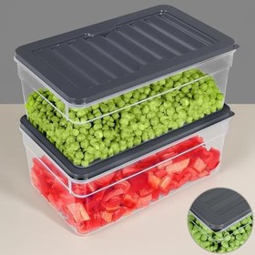 Resim 2'li Derin Buzdolabı Organizer Set Düzenleyici Saklama Kabı Mikrodalga Difriz Kabı 2500ml Antrasit 