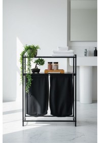 Resim Banyo/çamaşır Odası İçin 2 Raflı, 2 Bölmeli Metal Çamaşır Sepeti Ve Düzenleyici Raf Ünitesi - Siyah Siyah 