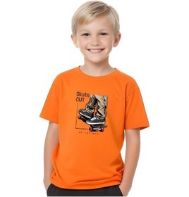 Resim Fyk Kids Erkek Çocuk Yuvarlak Yaka Skate Out Baskılı T-shirt Turuncu 