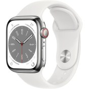 Resim Apple Watch Series 8 Gps + Cellular 41MM Silver Stainless Steel Case With White Sport Band - Regular - MNJ53TU/A 