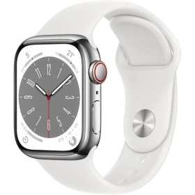 Resim Apple Watch Series 8 Gps + Cellular 41MM Silver Stainless Steel Case With White Sport Band - Regular - MNJ53TU/A 