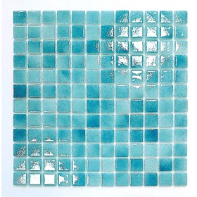 Resim MozaiKristaL Mutfak Tezgah Arası, Havuz, Banyo, Sauna, Spa, ve Yaşam Alanlarının Tüm Yüzeyleri İçin. 25X25 mm P. Açık Turkuaz. 31.5X31.5 cm. Fileli Cam Mozaik. ( 1 M2 Fiyatıdır ) 