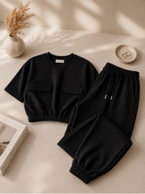 Resim LALESTA Kadın Oversize Crop Sweatshirt Jogger Eşofman Takımı 
