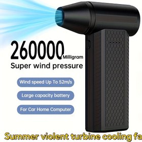 Resim USB Süper Turbin Jet Fan - Kablosuz El Tipi Turbin Fan, Şarj Edilebilir 4000mAh*2 Lityum Pil, 140000 RPM Yüksek Hız, Fırçasız Motor Sürücü, USB Şarj, Giyilebilir Çift Amaçlı, Serinleştirme, Toz Temizleme İçin Uygun, 4 Hız Ayarı, Güçlü Hava Akışı, Kolay Düğme İşlemi - Şık Serin Siyah 