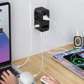 Resim Seyahat Priz Dönüştürücü Adaptör, 45W Şarj Cihazı, 2x USB Girişi, 3x Type-C Girişi, Uluslararası Güç Adaptörü, Us, Uk, Eu, Au Evrensel Uyum 