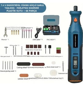 Resim Ucuzcu Market Profesyonel 7.4V Yüksek Güçlü Şarjlı Taşlama - Parlatma Makinesi (66 Parça) 