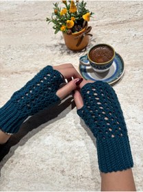 Resim örgü El Yapımı Parmaksız Eldiven/ Ajurlu Şık Tasarım/ Kışlık Kadın Eldiven 