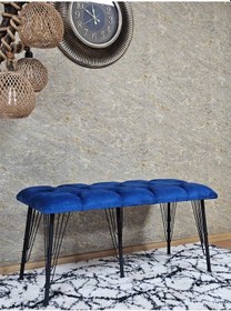 Resim Zafir Metal Siyah Tel Ayaklı 100 Cm Puf Bench - Puf - Bench - Oturak - Mutfak Oturağı - Antre Oturağı Mavi 