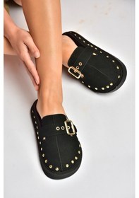 Resim Fox Shoes Y918143802 Siyah Süet Önü Kapalı Zımba Detaylı Sabo Terlik 
