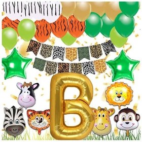 Resim Safari Konsepti B Harfli Doğum Günü Parti Kutlama Seti; Harf Ve Y 