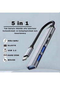 Resim Coofbe Akım Korumalı 5in1 Type-c To Usb Çevirici Çoğaltıcı Usb3.0 Usb2.0 2xpd Hub Type-c Çoğaltıcı 