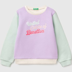 Resim Benetton Kız Bebek Lila Mix Simli Benetton Logo Baskılı Bisiklet Yaka Sweatshirt - 18-24 Ay 