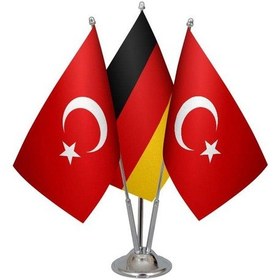 Resim Masa Üstü Almanya Bayrağı Türk Bayrağı Üçlü Krom Direk Masa Bayra 