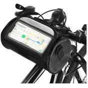 Resim Tenfowee Siyah Bisiklet Kumaşı Çanta - Pvc Kaplama Su Geçirmez - 21x11cm - Vites Çubuğu Ön Çantası - Bisiklet/elektrikli Bisiklet Malzemesi Siyah 