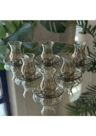 Resim Çnr Home Collection 12 Parça 6 Kişilik Füme Cam Bardak Seti Altın 