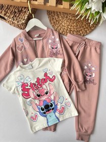Resim Kız Çocuk Pudra Stitch 3’lü Takım 