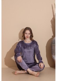 Resim Lukitus Kadife Uzun Kol Kadın Pijama Takımı Gri 