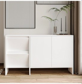 Resim Laris 130 Cm Modern Konsol 4 Kapaklı, Yüksek Ayaklı, Minimalist Tasarım Beyaz 