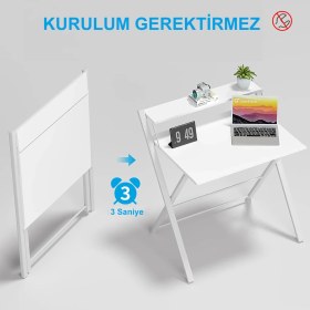 Resim Ayz Bodo Metal Ayaklı Laptop Masası, Katlanır Çalışma Masası, Raflı Masa, Katlanır Laptop Sehpası Siyah 