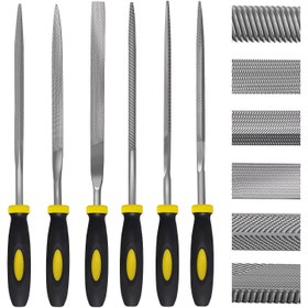 Resim Set Of 6, İğne Dosya Kiti, Yüksek Sıcaklıkta Sertleştirme Dosyası, Kauçuk Saplı, 6 Şekil 