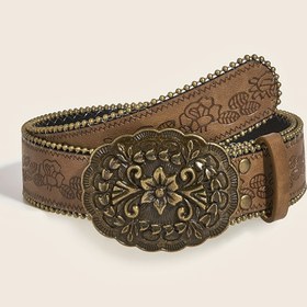 Resim Vintage Bohemian Kemer, Süsleyici Çiçekli Toka ile - Batı Kızılderilisi Tarzı, Kahverengi Altın Tonlu Detaylarla, Kotlar, Elbiseler ve Günlük Giyim için Mükemmel, Bayram Aksesuarı | Vintage Bohemian Tarzı | Kemer, Kızılderilisi Kemer 