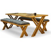 Resim Neiwel Adel Doğal Ahşap Banklı Toplantı Masasıı x 80 x 120 Açık Ceviz 