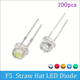 Resim 100 adet F5 Süper Parlak LED Diody - 5mm, Mavi, Yeşil, Kırmızı, Sarı, Beyaz, Elektronik, El Sanatları, Projeler, Şapkalar, Aksesuarlar için 