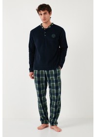 Resim Buratti Ekose Regular Fit Bisiklet Yaka Kışlık Polar Erkek Pijama Takımı 609610013W4 Lacivert 