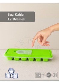 Resim 12 Bölmeli Buz Kalıbı Esnek Silikon Buz Küpü Bpa Free Kare Bas Parmak Buzluk 3x3 Yeşil Yeşil 