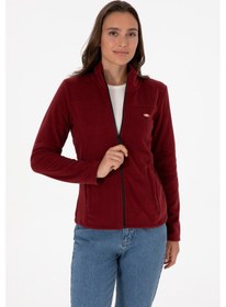 Resim U.S. Polo Assn. Kadın Bordo Fermuarlı Dik Yaka Polar Sweatshirt 50316729-VR014 