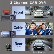 Resim Oldfriend 3 Lens Araç Kamerası Hd 1080p Ön 480p İç Ve Arka Dvr Kayıt Park Modu Gece Görüşü 