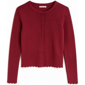 Resim Mixray 6972 Kadın Fitilli Basic Triko Hırka Bordo 