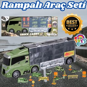 Resim Rampalı Askeri Tır Seti - Askeri Taşıyıcı Tır - Kaydıraklı Kamyon - Araç Yol Seti - Tır Yol Seti - Oyuncak Araç Seti 