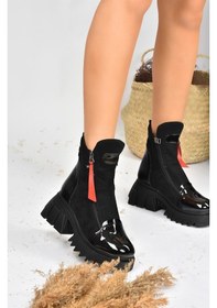 Resim Fox Shoes Siyah Süet Kalın Tabanlı Kadın Bot L239001802 