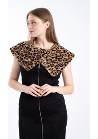 Resim FAVORİ Kadın Boydan Zincirli Leopar Yakalı Dantel Elbise Siyah 